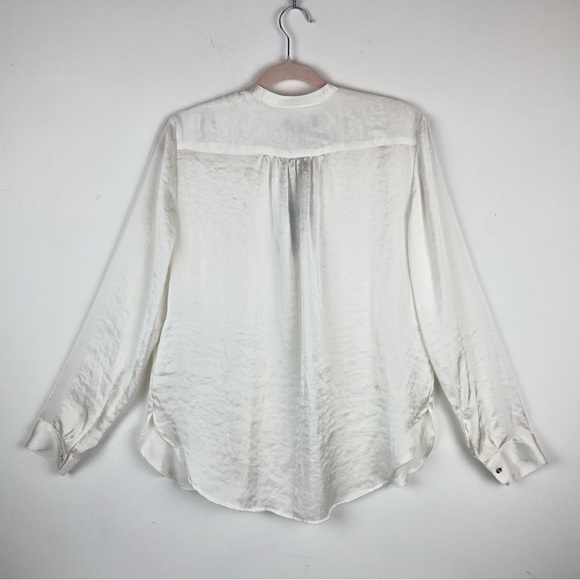 NWT DKNY Women Long Sleeve Blouse Ivory Sz S Button Down Shiny White Relaxed Fit - Picture 7 of 14
